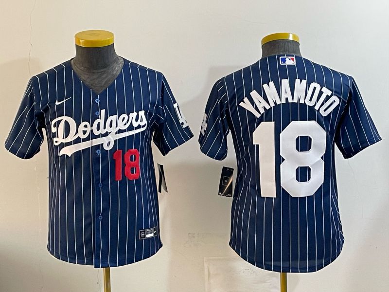 Youth Nike 2026 Los Angeles Dodgers #18 Yamamoto Blue Stripe Game MLB Jersey 12117